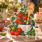 Artwork visualization: Tomato garden kitchen — food hobby birthday, personalized AVA, subject-shaped acrylic with printed optical 3D depth; not carved relief.