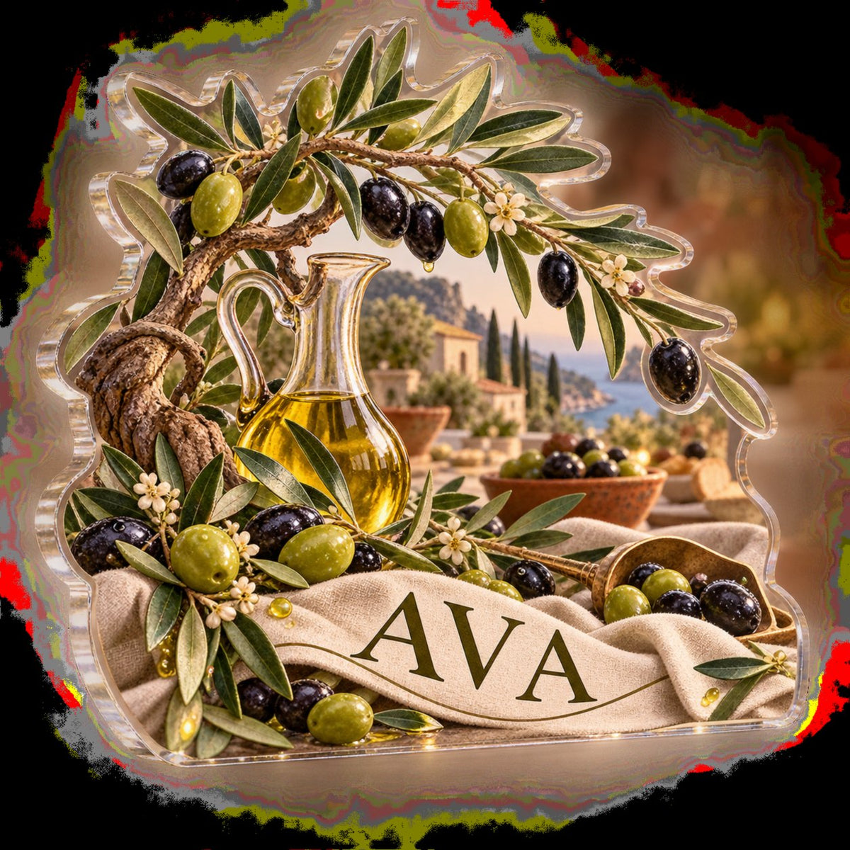 Personalized Olive Branch Pantry Host Thank You Gift custom shape acrylic plaque with an example name set into the artwork, digital preview