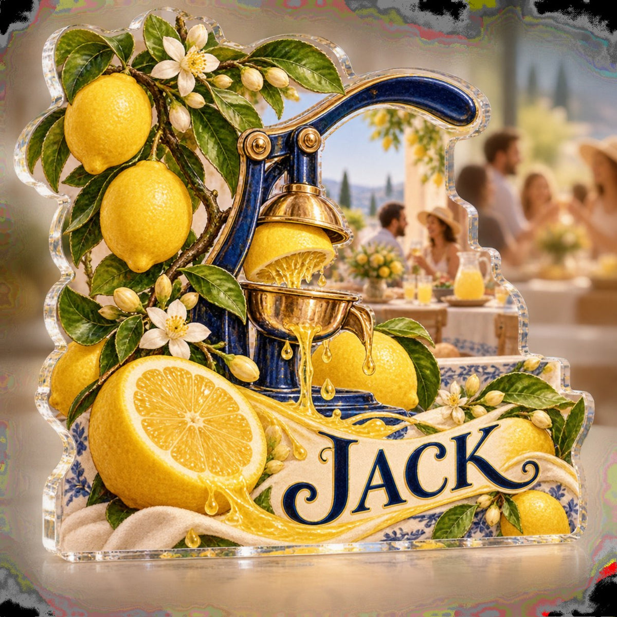 Personalized Lemon Kitchen Host Thank You Gift custom shape acrylic plaque with an example name set into the artwork, digital preview