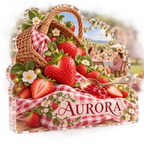 Artwork visualization: Strawberry picnic — host thank you gift, personalized AURORA, subject-shaped acrylic with printed optical 3D depth; not carved relief.
