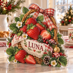 Artwork visualization: Strawberry picnic — breakfast nook decoration, personalized LUNA, subject-shaped acrylic with printed optical 3D depth; not carved relief.