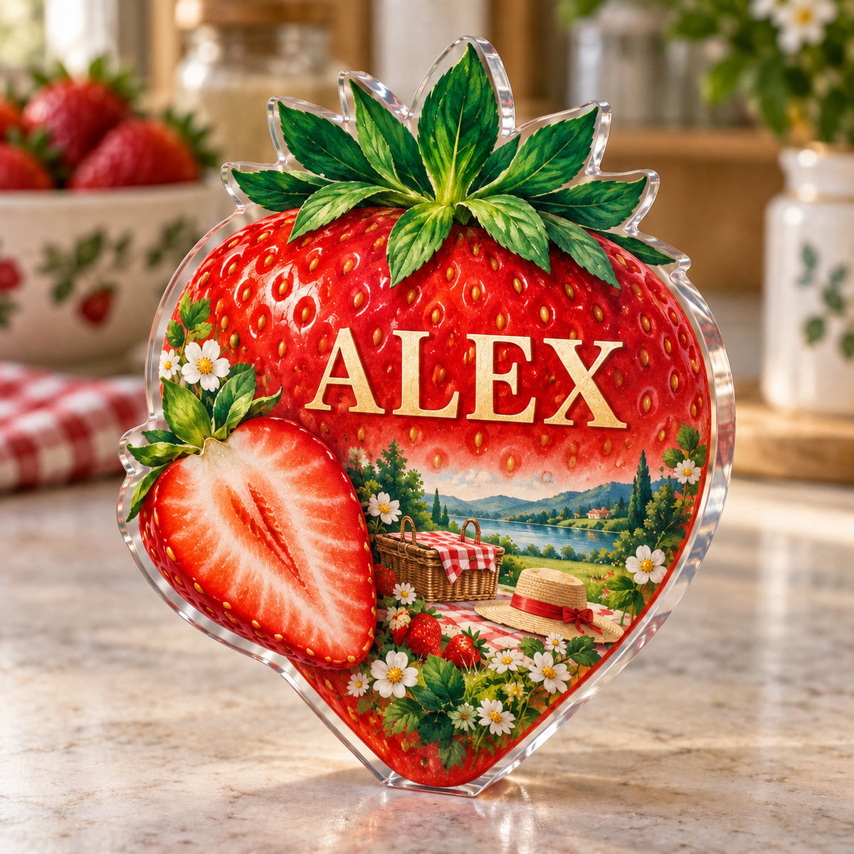 Personalized acrylic plaque with an example name set into the artwork, digital preview