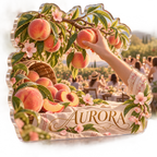 Artwork visualization: Peach orchard — host thank you gift, personalized AURORA, subject-shaped acrylic with printed optical 3D depth; not carved relief.