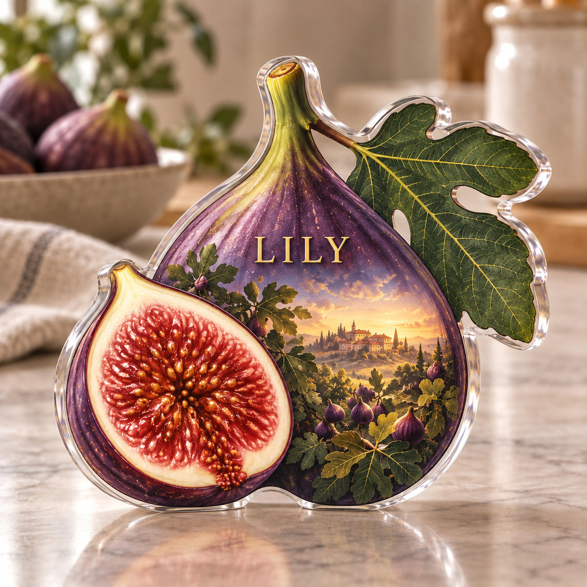 Personalized acrylic plaque with an example name set into the artwork, digital preview