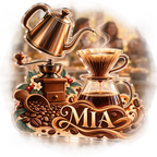 Artwork visualization: Coffee brewing tools — host thank you gift, personalized MIA, subject-shaped acrylic with printed optical 3D depth; not carved relief.