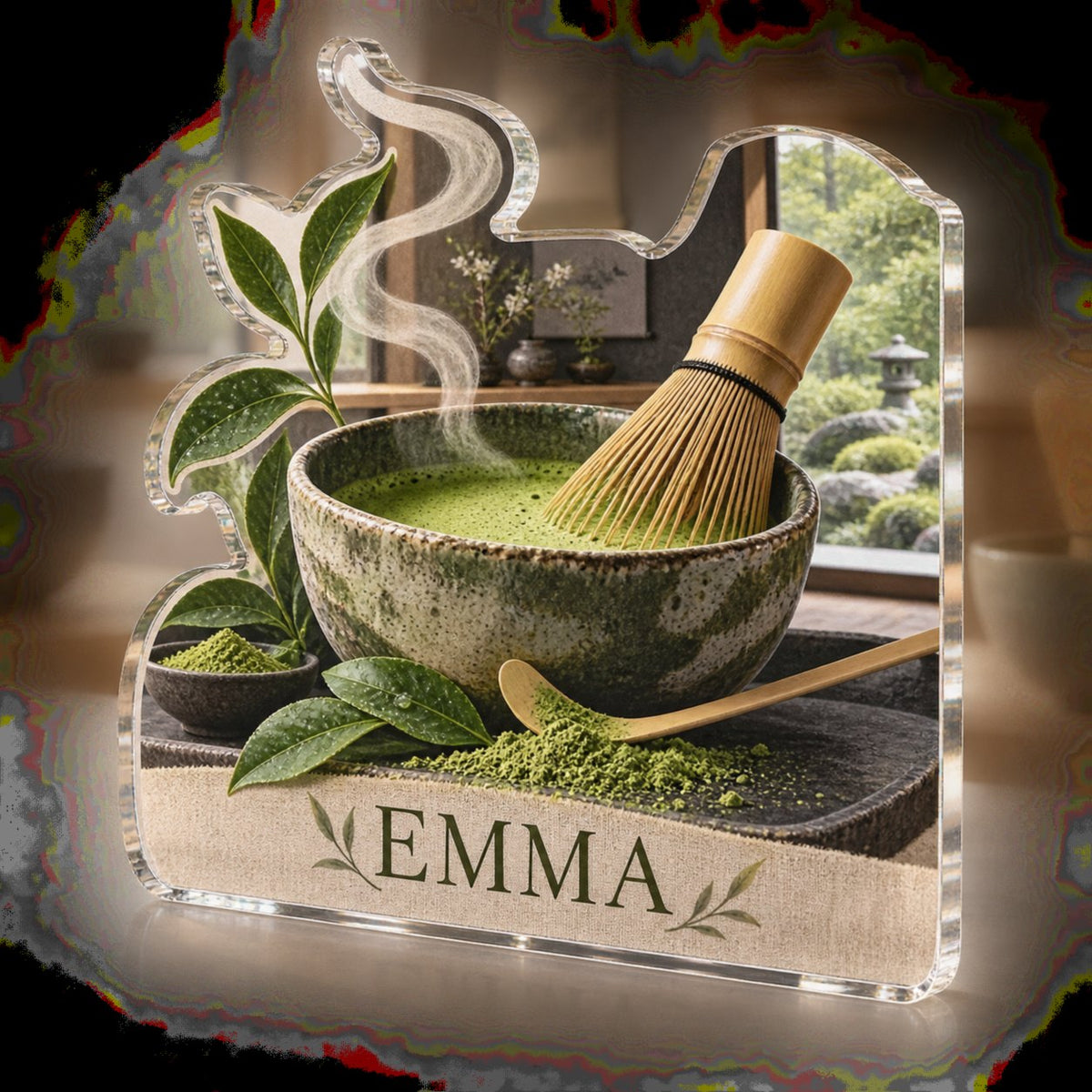 Personalized Matcha Ritual Kitchen Wall Collection custom shape acrylic plaque with an example name set into the artwork, digital preview
