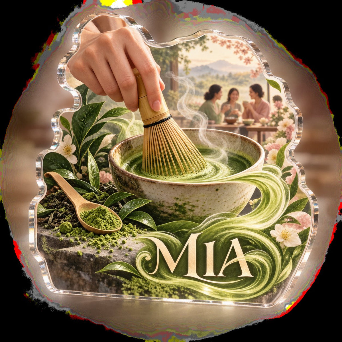 Personalized Matcha Ritual Host Thank You Gift custom shape acrylic plaque with an example name set into the artwork, digital preview