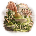 Artwork visualization: Matcha ritual — host thank you gift, personalized MIA, subject-shaped acrylic with printed optical 3D depth; not carved relief.