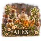 Artwork visualization: Herbal tea shelf — host thank you gift, personalized ALEX, subject-shaped acrylic with printed optical 3D depth; not carved relief.