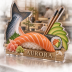 Artwork visualization: Sushi ingredient illustration — kitchen wall collection, personalized AURORA, subject-shaped acrylic with printed optical 3D depth; not carved relief.
