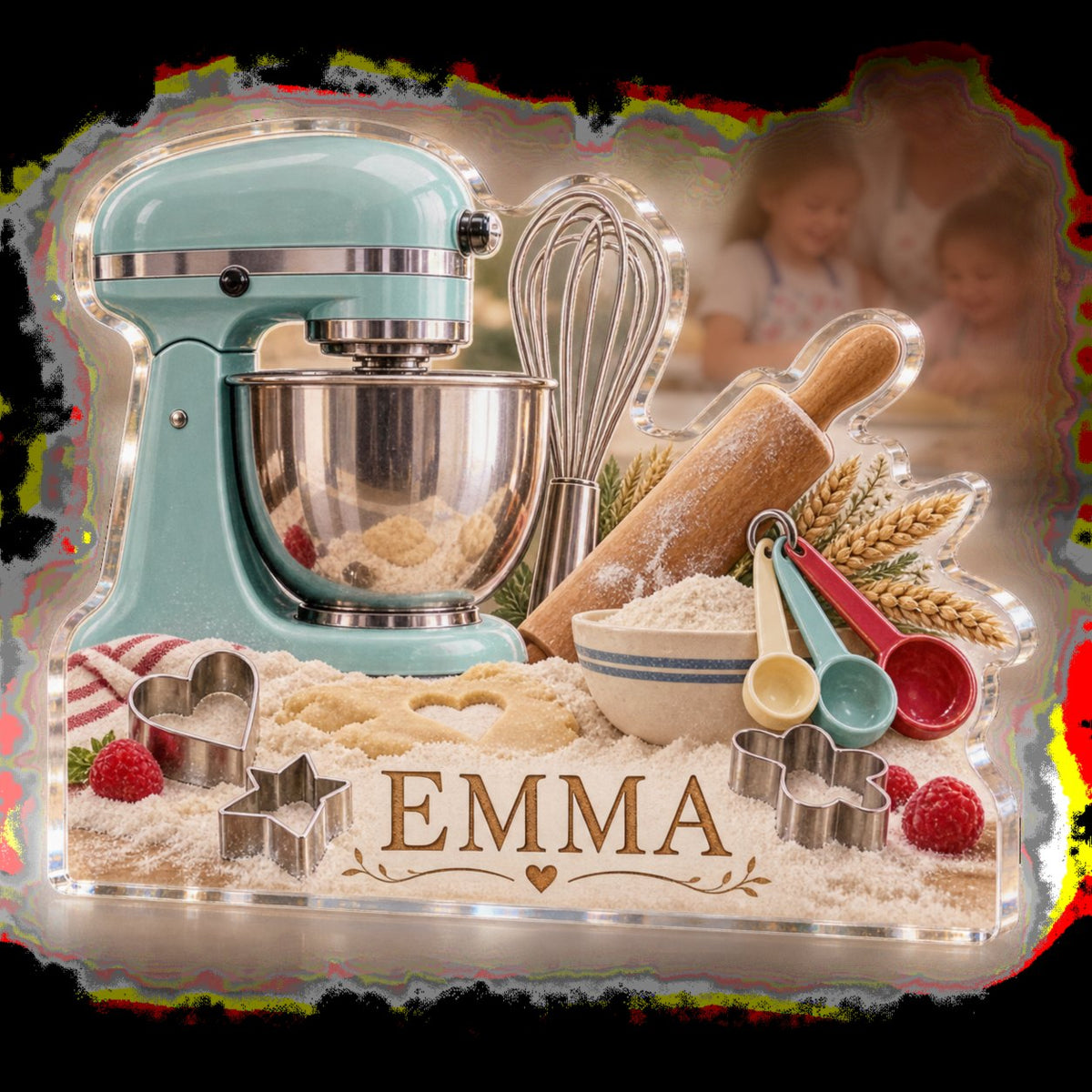 Personalized Family Baking Tools Kitchen Wall Collection custom shape acrylic plaque with an example name set into the artwork, digital preview