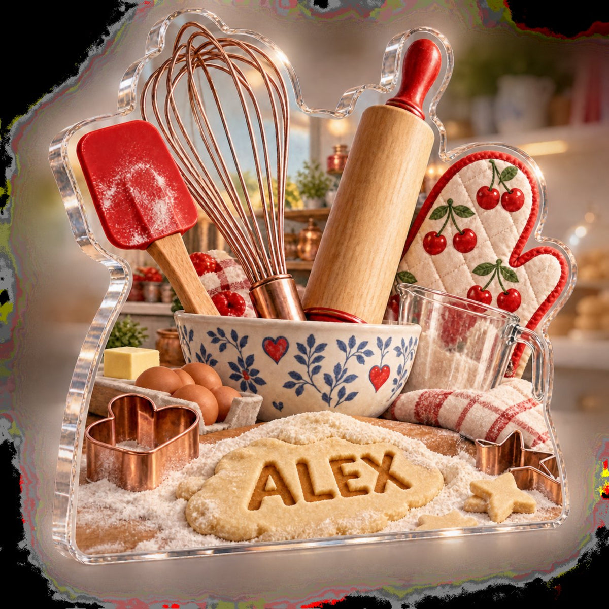 Personalized Family Baking Tools Host Thank You Gift custom shape acrylic plaque with an example name set into the artwork, digital preview