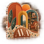 Artwork visualization: Mid century arches — reading nook decor, personalized AVA, subject-shaped acrylic with printed optical 3D depth; not carved relief.