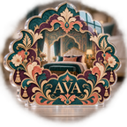 Artwork visualization: Scalloped medallion — bedroom statement decor, personalized AVA, subject-shaped acrylic with printed optical 3D depth; not carved relief.