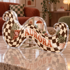 Artwork visualization: Wavy checkerboard — personalized housewarming, personalized AURORA, subject-shaped acrylic with printed optical 3D depth; not carved relief.