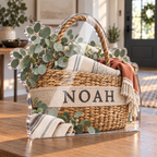 Artwork visualization: Woven basket illusion — personalized housewarming, personalized NOAH, subject-shaped acrylic with printed optical 3D depth; not carved relief.