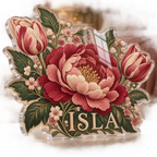 Artwork visualization: Faux embroidery florals — bedroom statement decor, personalized ISLA, subject-shaped acrylic with printed optical 3D depth; not carved relief.