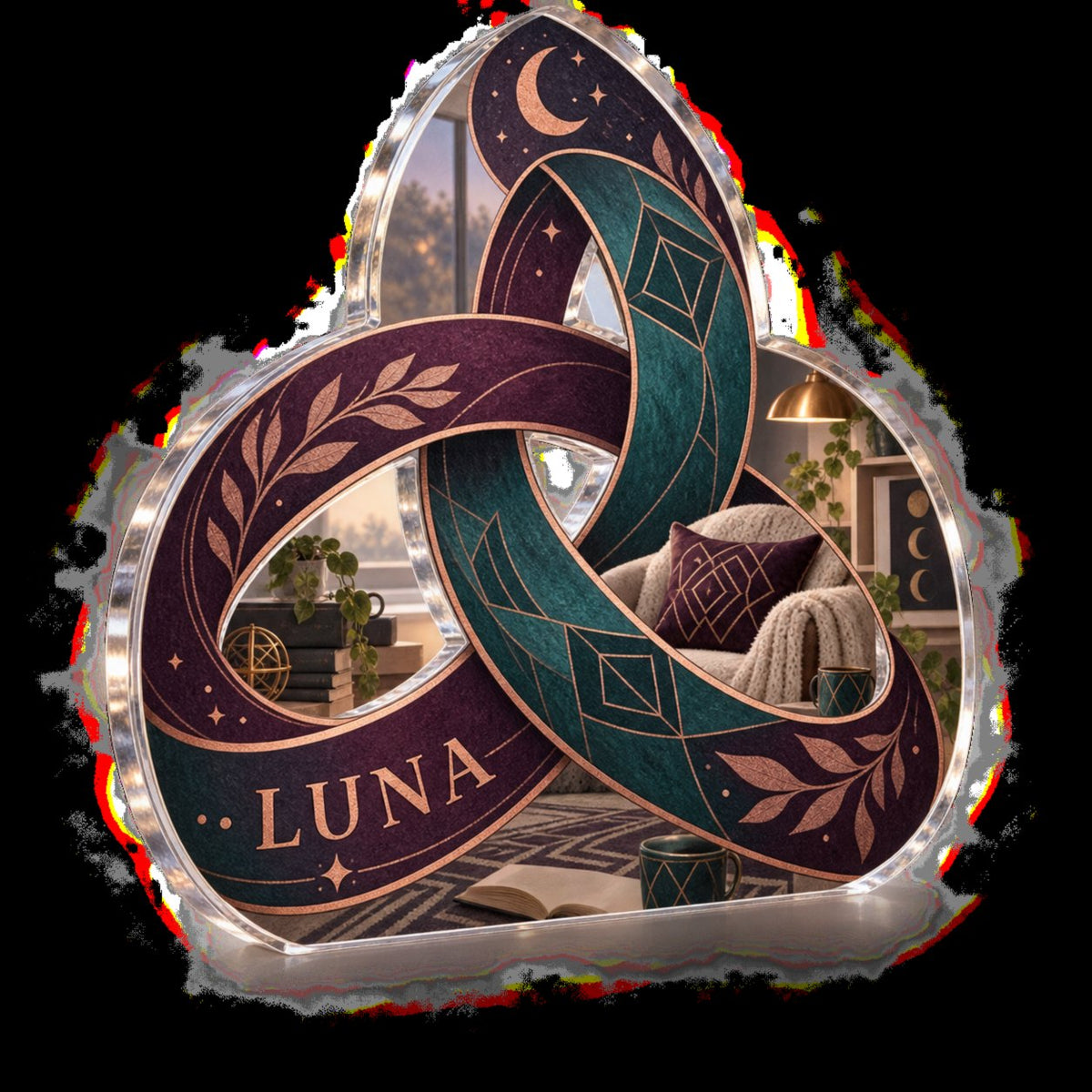 Personalized Geometric Knot Loops Reading Nook Decor custom shape acrylic plaque with an example name set into the artwork, digital preview