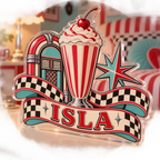 Artwork visualization: Retro diner stripes — bedroom statement decor, personalized ISLA, subject-shaped acrylic with printed optical 3D depth; not carved relief.