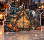 Artwork visualization: Haunted greenhouse — host seasonal thank you, personalized JACK, subject-shaped acrylic with printed optical 3D depth; not carved relief.