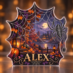 Artwork visualization: Spiderweb lace print — seasonal living room decor, personalized ALEX, subject-shaped acrylic with printed optical 3D depth; not carved relief.