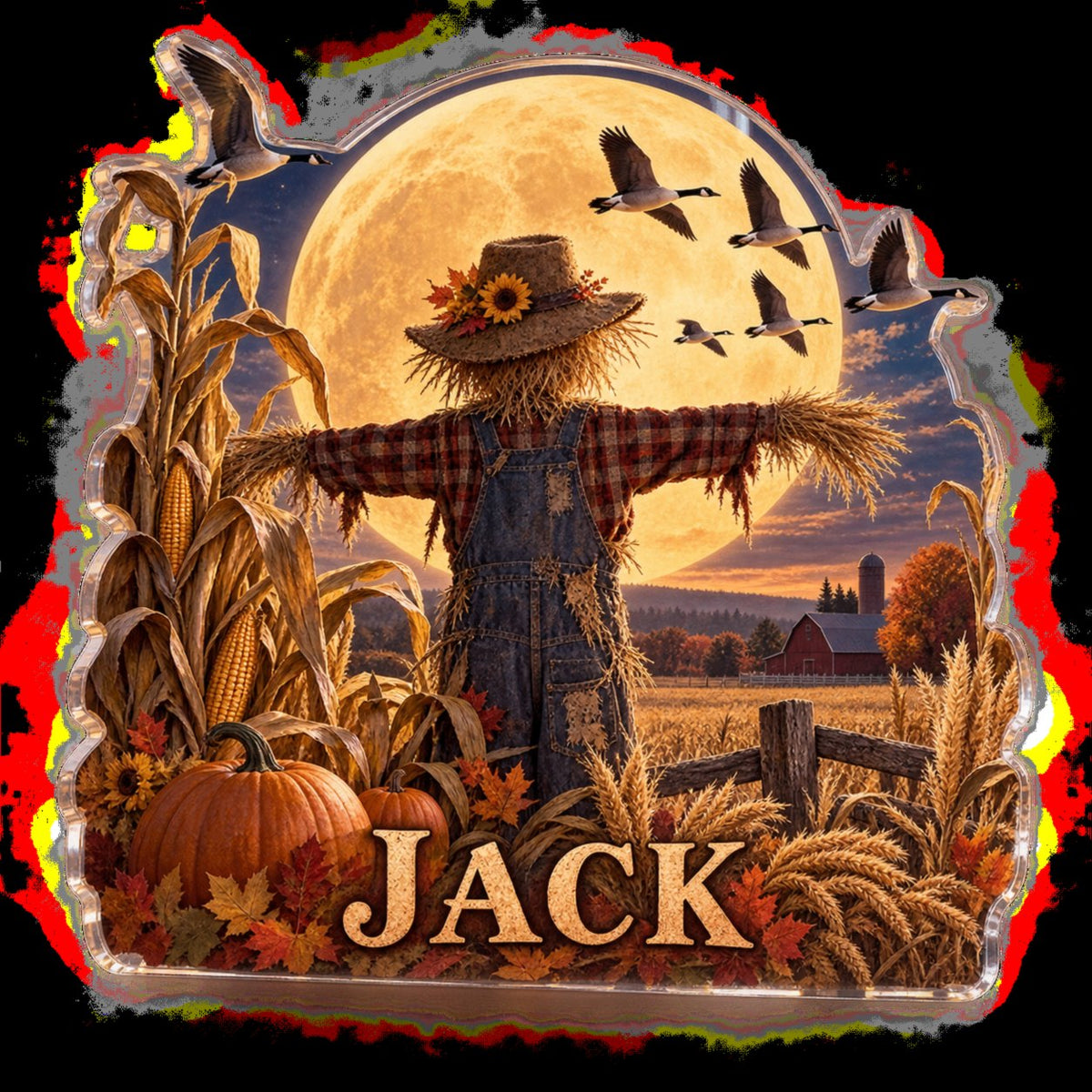 Personalized Harvest Moon Field Seasonal Living Room Decor custom shape acrylic plaque with an example name set into the artwork, digital preview