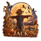 Artwork visualization: Harvest moon field — seasonal living room decor, personalized JACK, subject-shaped acrylic with printed optical 3D depth; not carved relief.