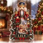 Artwork visualization: Nutcracker illustration — family Christmas keepsake, personalized LILY, subject-shaped acrylic with printed optical 3D depth; not carved relief.