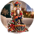 Artwork visualization: Nutcracker illustration — winter sofa decoration, personalized ISLA, subject-shaped acrylic with printed optical 3D depth; not carved relief.
