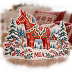 Artwork visualization: Nordic folk winter — winter sofa decoration, personalized MIA, subject-shaped acrylic with printed optical 3D depth; not carved relief.