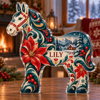 Personalized Nordic Folk Winter — First Holiday Milestone acrylic plaque with an example name set into the artwork, digital preview