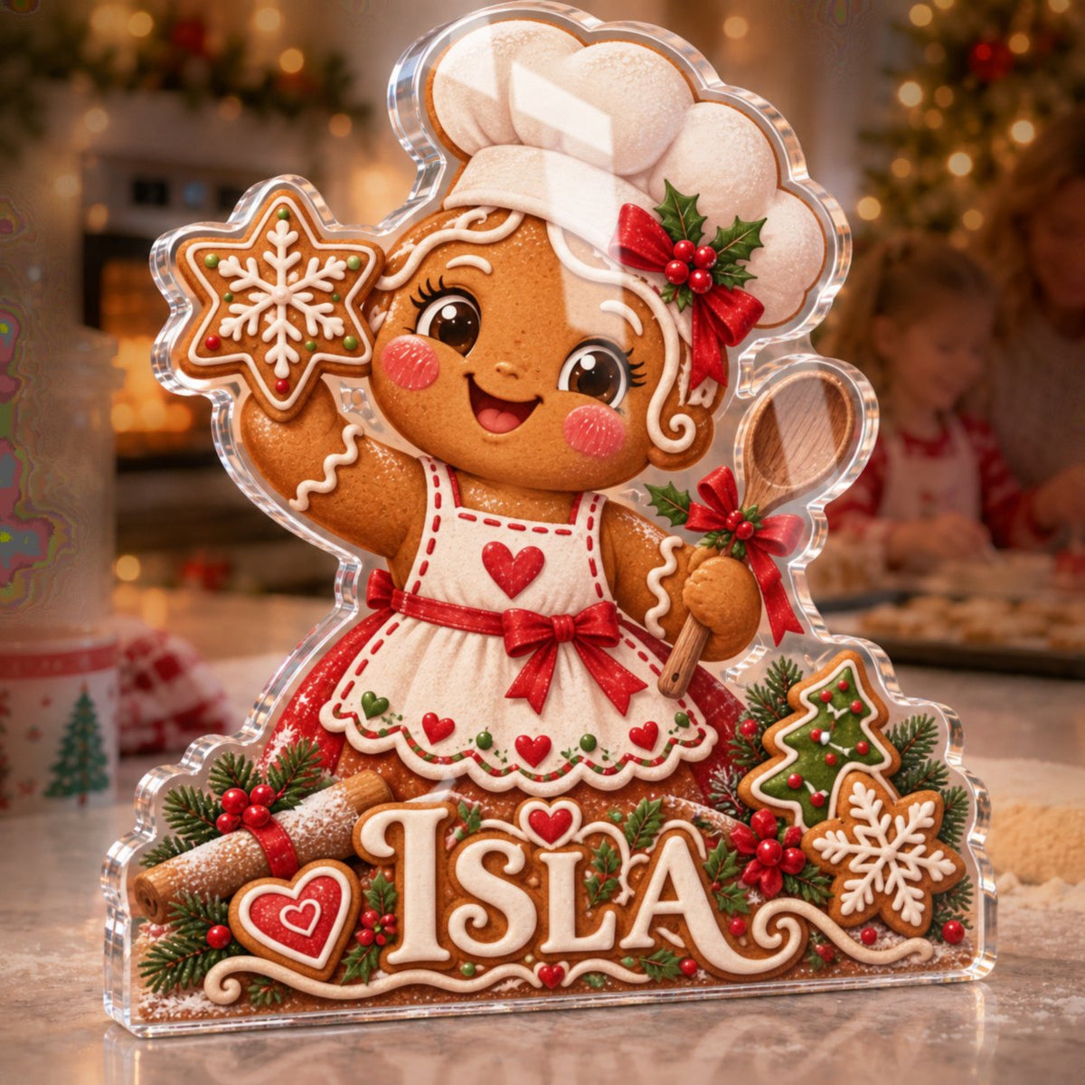 Personalized Cookie Baking Christmas Family Christmas Keepsake custom shape acrylic plaque with an example name set into the artwork, digital preview