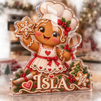 Artwork visualization: Cookie baking Christmas — family Christmas keepsake, personalized ISLA, subject-shaped acrylic with printed optical 3D depth; not carved relief.