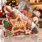 Artwork visualization: Cookie baking Christmas — host holiday gift, personalized AVA, subject-shaped acrylic with printed optical 3D depth; not carved relief.