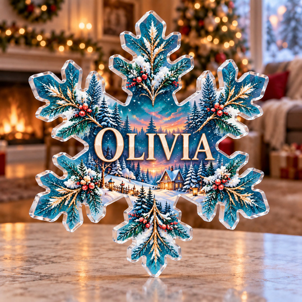 Personalized acrylic plaque with an example name set into the artwork, digital preview