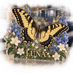 Artwork visualization: Swallowtail butterfly — bedroom statement decor, personalized LUNA, subject-shaped acrylic with printed optical 3D depth; not carved relief.