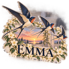 Artwork visualization: Swallow flight — bedroom statement decor, personalized EMMA, subject-shaped acrylic with printed optical 3D depth; not carved relief.