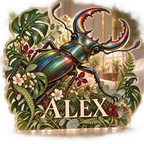 Artwork visualization: Botanical beetle study — bedroom statement decor, personalized ALEX, subject-shaped acrylic with printed optical 3D depth; not carved relief.
