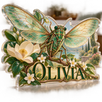 Artwork visualization: Cicada summer garden — bedroom statement decor, personalized OLIVIA, subject-shaped acrylic with printed optical 3D depth; not carved relief.