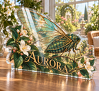 Artwork visualization: Cicada summer garden — personalized housewarming, personalized AURORA, subject-shaped acrylic with printed optical 3D depth; not carved relief.