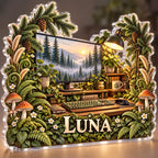 Personalized Forest Workstation Workstation custom shape acrylic plaque with an example name set into the artwork, digital preview