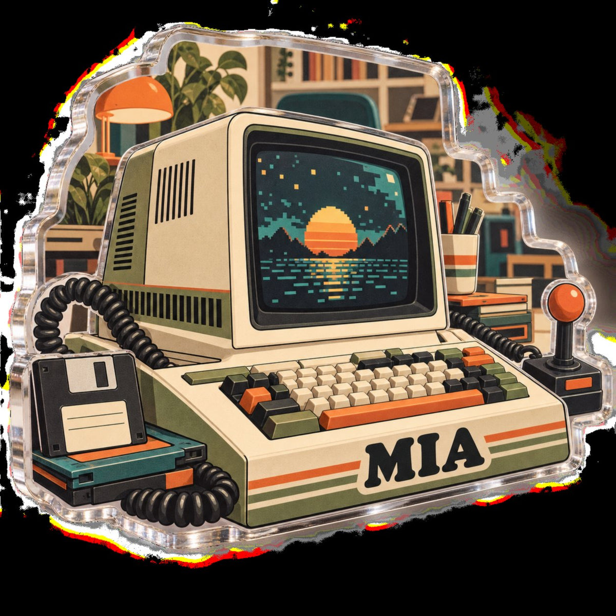 Personalized Retro Terminal Illustration Workstation custom shape acrylic plaque with an example name set into the artwork, digital preview
