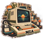 Artwork visualization: Retro terminal illustration — personalized workstation, personalized MIA, subject-shaped acrylic with printed optical 3D depth; not carved relief.
