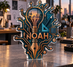 Artwork visualization: Circuit line geometry — creative studio gift, personalized NOAH, subject-shaped acrylic with printed optical 3D depth; not carved relief.