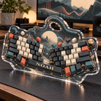 Artwork visualization: Mechanical keyboard layout art — home office desk refresh, personalized NOAH, subject-shaped acrylic with printed optical 3D depth; not carved relief.