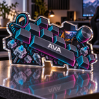 Artwork visualization: Mechanical keyboard layout art — gaming room wall, personalized AVA, subject-shaped acrylic with printed optical 3D depth; not carved relief.
