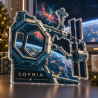 Artwork visualization: Space station window — streaming backdrop, personalized SOPHIA, subject-shaped acrylic with printed optical 3D depth; not carved relief.