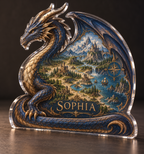 Artwork visualization: Original fantasy game map — student study space, personalized SOPHIA, subject-shaped acrylic with printed optical 3D depth; not carved relief.