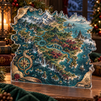 Artwork visualization: Original fantasy game map — streaming backdrop, personalized AVA, subject-shaped acrylic with printed optical 3D depth; not carved relief.