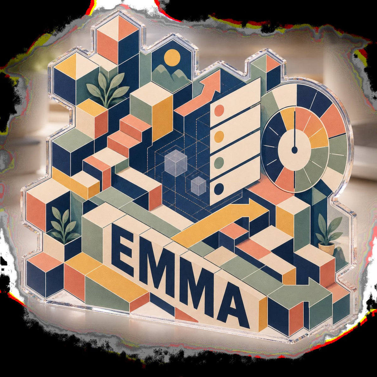 Personalized Geometric Productivity Grid Workstation custom shape acrylic plaque with an example name set into the artwork, digital preview